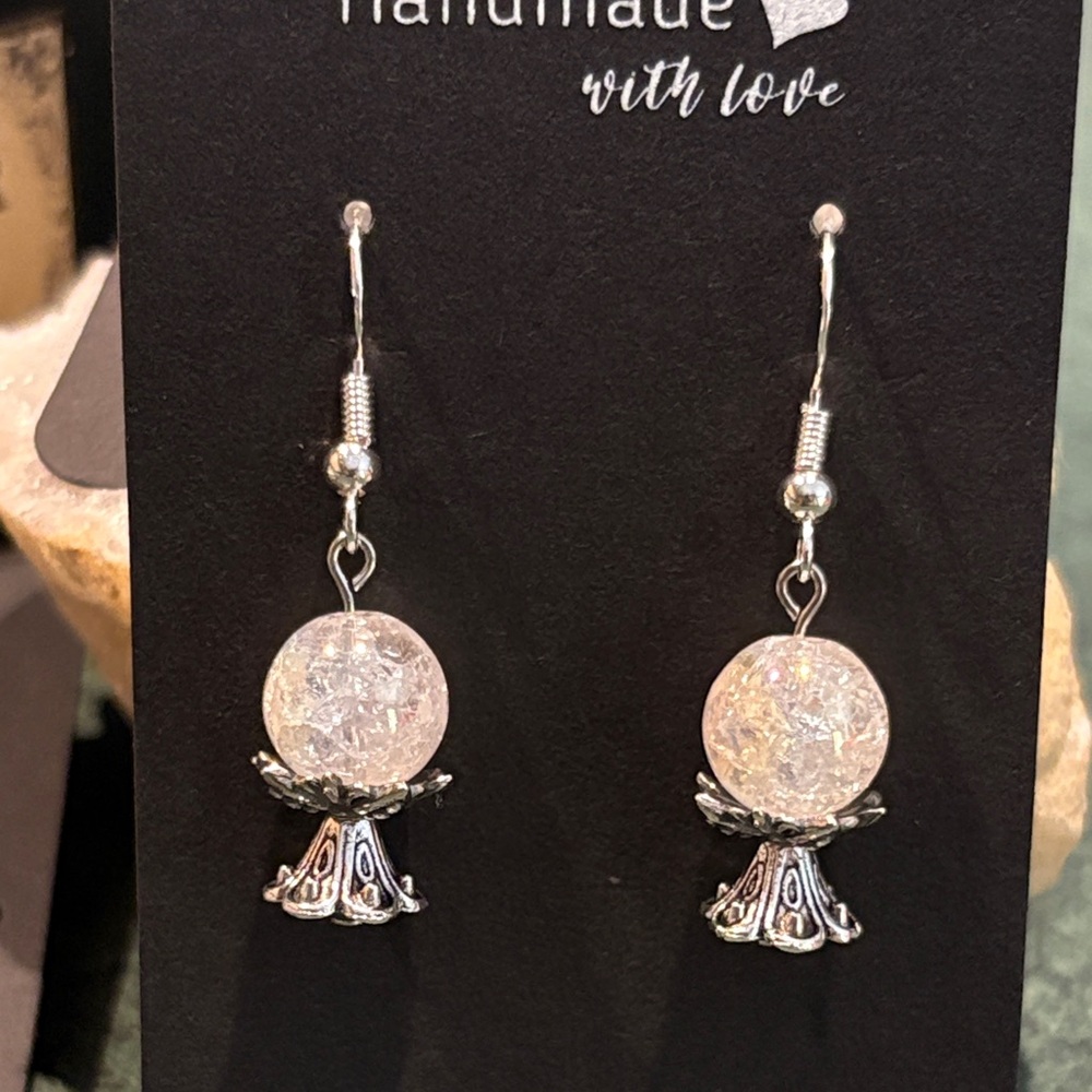 One pair Crystal ball earrings AB Quartz & Silver
